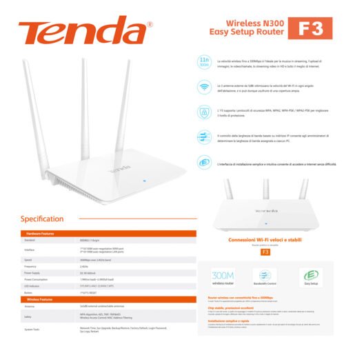 Router Wireless N300 Tenda Art.F3 Pz1