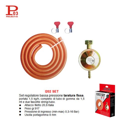 Set Regolatore Taratura Fissa Bassa Pressione Tubo 1,5Mt E Fascette Art.I202 Set Pz1