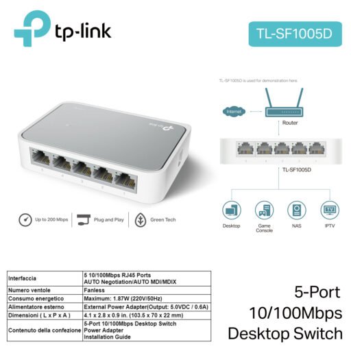 Switch 5 Porte 100Mb Tp-Link Art.Tl-Sf1005D 1Pz
