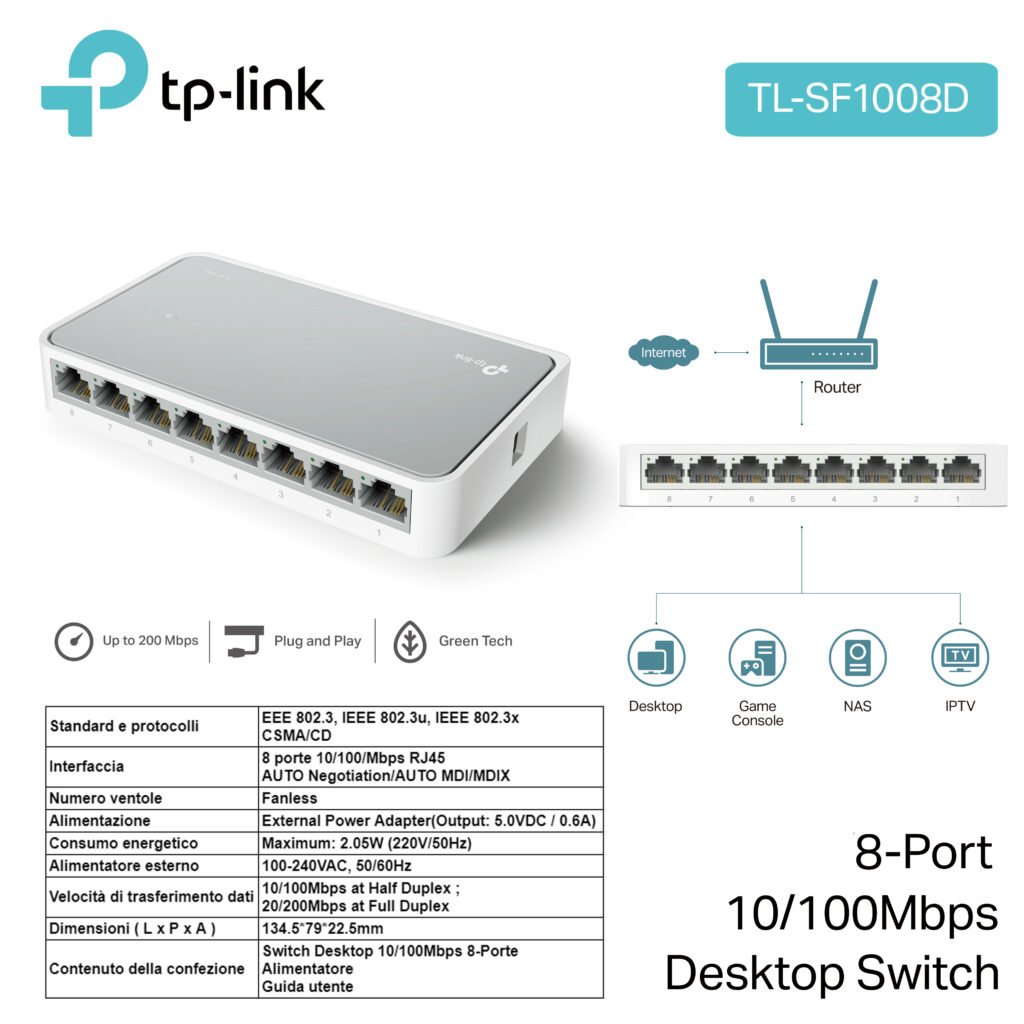 Switch 8 Porte 100Mb Tp-Link Art.Tl-Sf1008D 1Pz