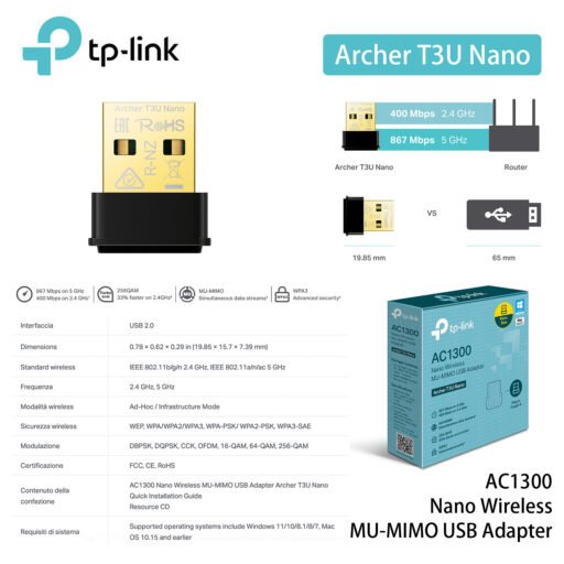 Usb Nano 1300Mb Dual Band Wire Tp-Link Art.Archer T3U Nano 1Pz