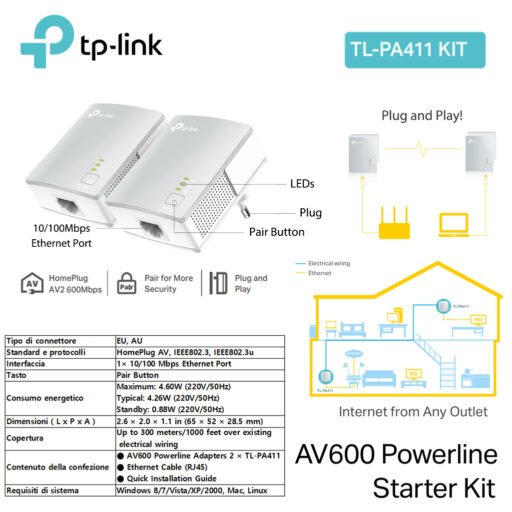 Powerline 500Mb Tp-Link Art.Tl-Pa411Kit 1Pz