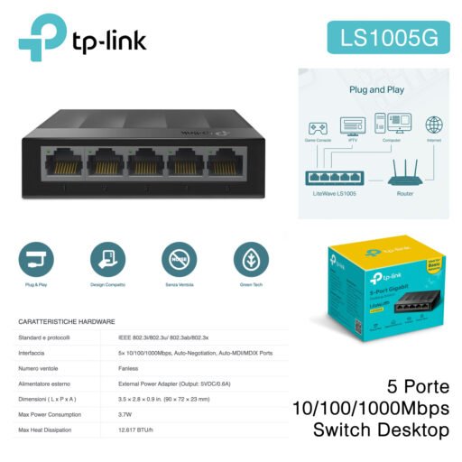 Switch 5 Porte 1000Mb Tp-Link Art.Ls1005G 1Pz