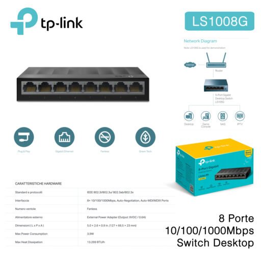 Switch 8 Porte 1000Mb Tp-Link Art.Ls1008G 1Pz