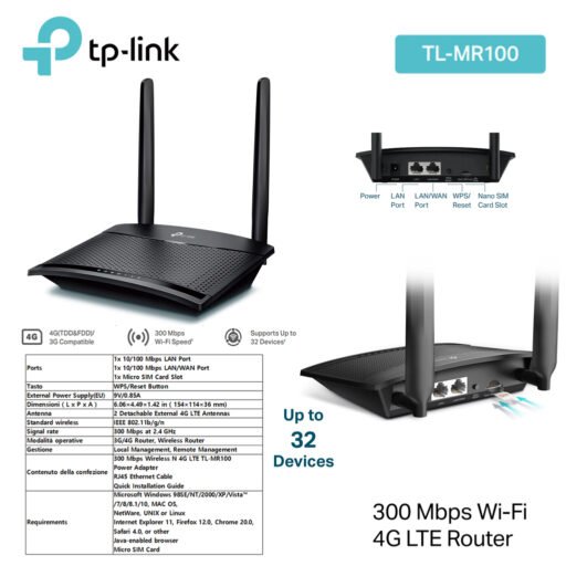 Router 4G Wifi 300Mb Tp-Link Art.Tl-Mr100 1Pz
