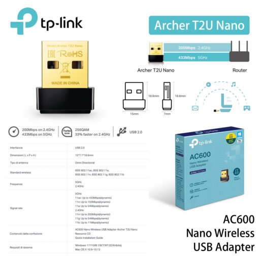 Usb Nano 600Mb Dual Band Wire Tp-Link Art.Archer T2U Nano 1Pz