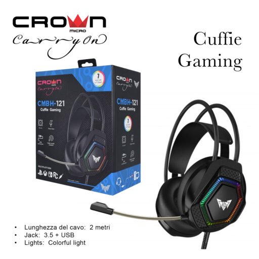 Cuffie Gaming Con Mic 3.5 Usb Nera Crown Micro Art.Cmbh-121 Bl1