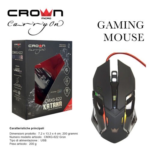 Mouse A Filo Gaming 2400Dpi Nero Crown Micro Art.Cmxg-622 Bl1