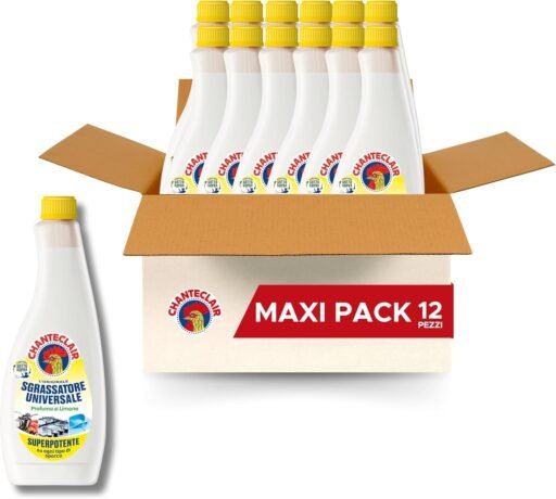 Detergente multiuso Chanteclair Sgrassatore Universale Limone 12×600 ml, spray sottosopra per pulizia efficace di casa e cucina