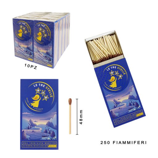 Maxi Box Le Tre Stelle 4 Elements Fiammiferi 32P 250 Fiamme Conf.10Pz