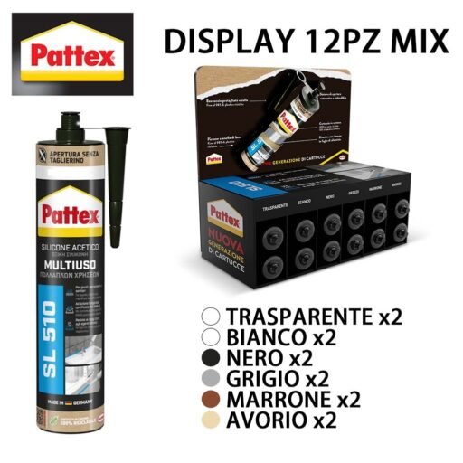 PATTEX SILICONE SL510 DISPLAY 12MIX PZ1