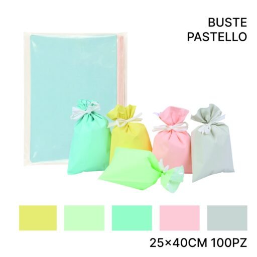 BUSTE SACCO 25X40  PASTELLO ASS. 100PZ