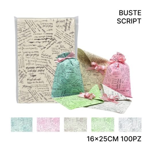 BUSTE SACCO 16X25 SCRIPT ASS. 100PZ