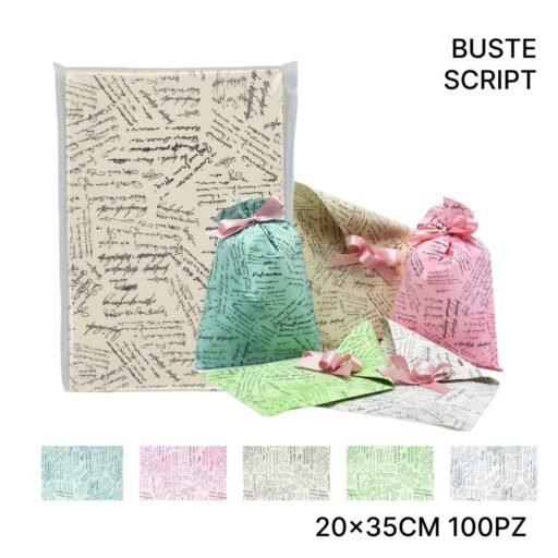 BUSTE SACCO 20X35  SCRIPT ASS. 100PZ
