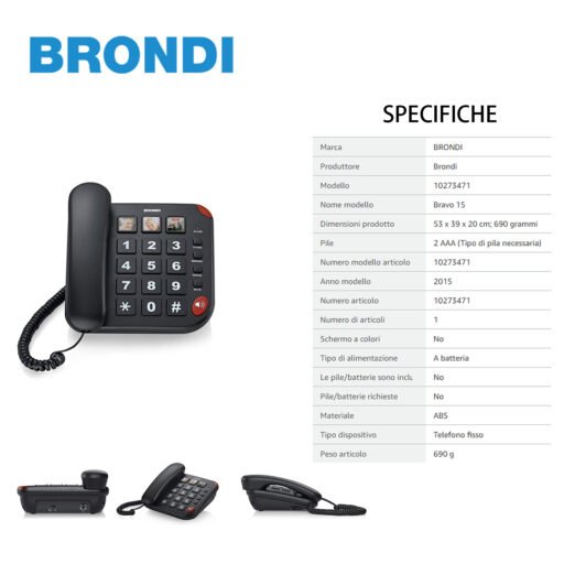 Brondi Bravo 15 Nero Telefono Fisso
