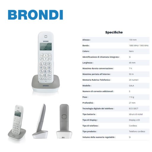 Brondi Gala Cordless Digitale Telefono Bianco Grigio 1Pz