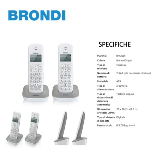 Brondi Gala Twin Bianco Grigio Cordless Telefono