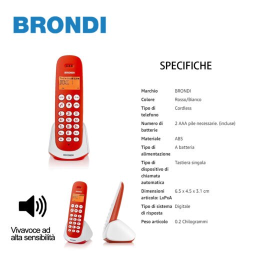 Brondi Adara Rosso Bianco Cordless Telefono