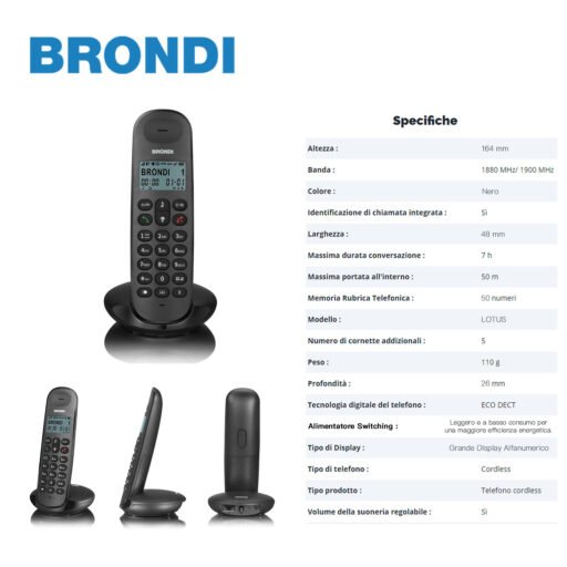Brondi Lotus Cordless Digitale Telefono Nero 1Pz
