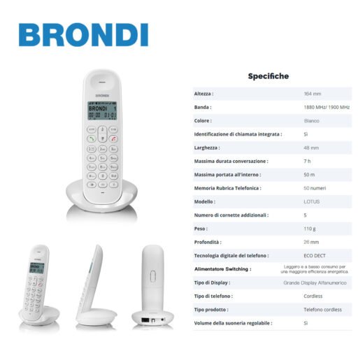 Brondi Lotus Cordless Digitale Telefono Bianco 1Pz