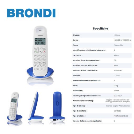 Brondi Lotus Cordless Digitale Telefono Bianco Blu 1Pz