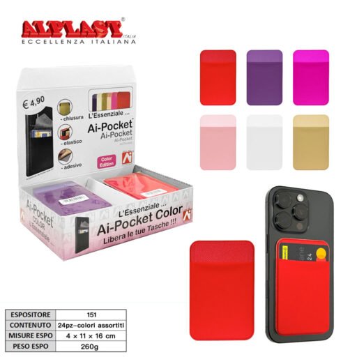Ai-Poket Fashion Porta Card Banconote Per Cellulare 24Pz Color.Ass. Alplast Art.151 Pz1