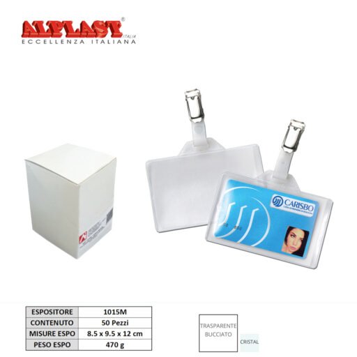 Porta Badge 50Pz Con Pinzetta Metallica A Coccodrillo Alplast Art.1015M Pz1
