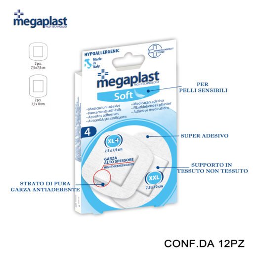 Art.112424 Megaplast Soft Ml 4 Cerotti Post Op Tnt Bianco Xl Xxl Conf.4 12Pz