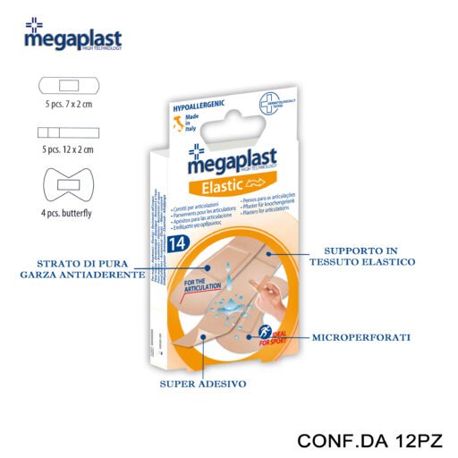 Art.112431 Megaplast Elastic Ml 14 Cerotti Mani 3 For.Cotone Conf.14 12Pz