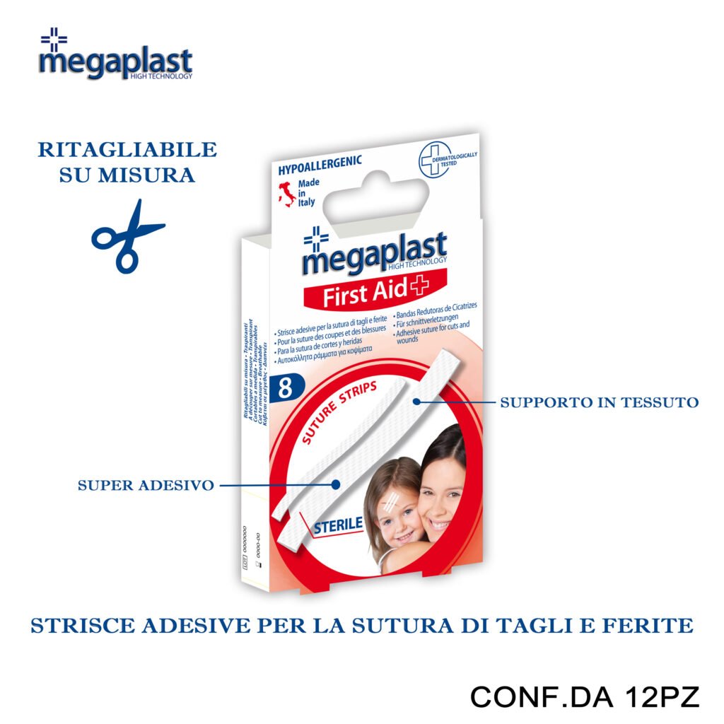 Art.112806 Megaplast First Aid Ml 8 Cerotti Sutura Asortiti Conf.8 12Pz