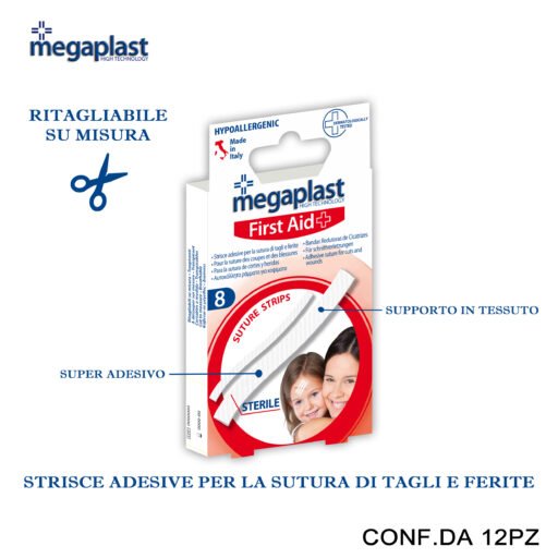 Art.112806 Megaplast First Aid Ml 8 Cerotti Sutura Asortiti Conf.8 12Pz