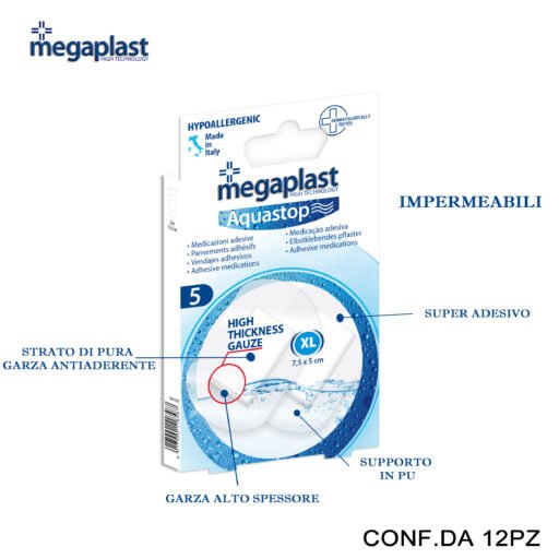 Art.118587 Megaplast Aquastop Ml 5 Cerotti Impermea.7.5X5Cm Xl Conf.5 12Pz