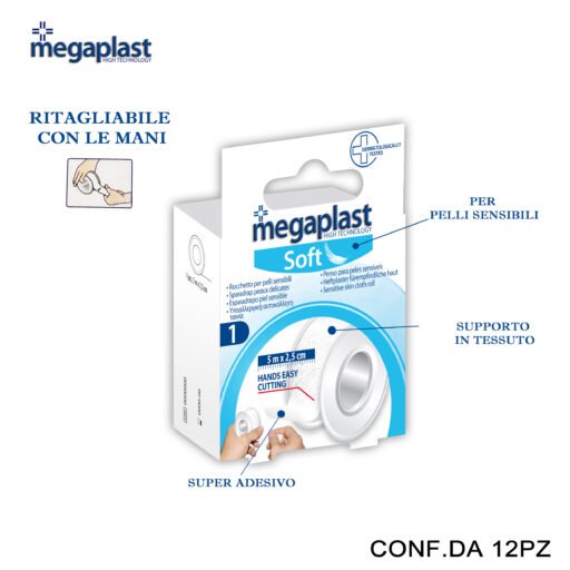 Art.120313 Megaplast Soft Rocchetto 5Mx2.5Cm Tnt Bianco Conf.1 12Pz