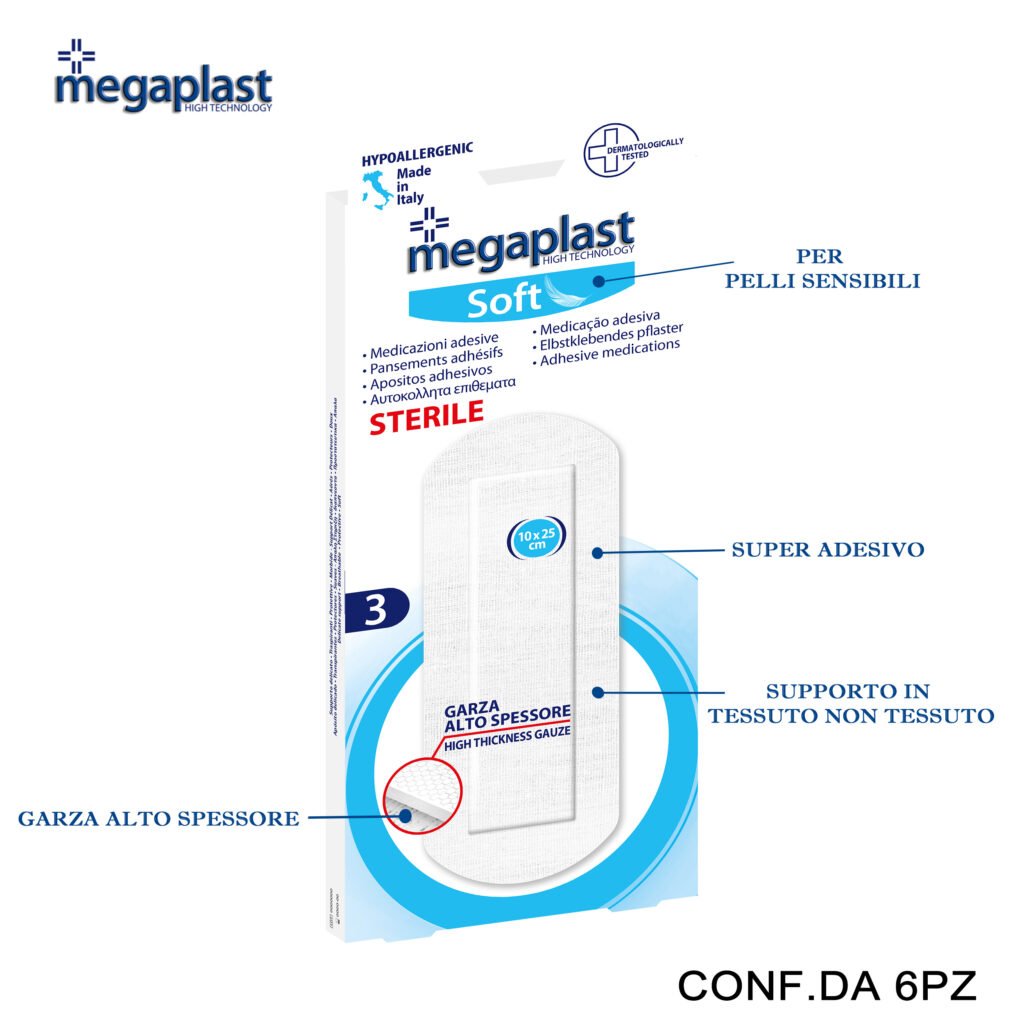 Art.120399 Megaplast Soft 3 Cerotti 10X25 Tnt Bianco Sterile Conf.3 6Pz