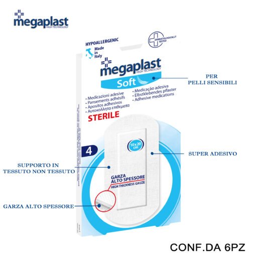 Art.120405 Megaplast Soft 4 Cerotti 10X20Cm Tnt Bianco Sterili Conf.4 6Pz
