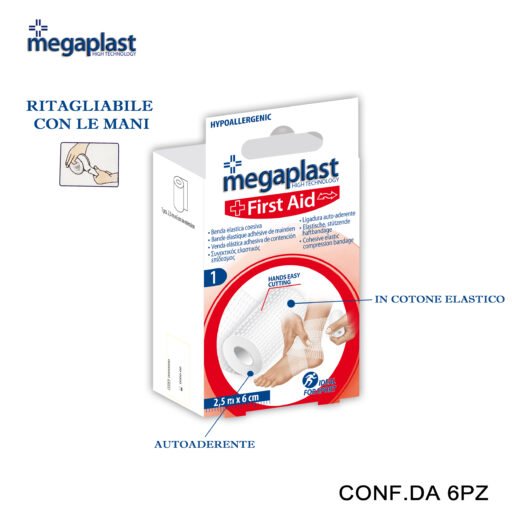 Art.150174 Megaplast First Aid Ml 1 Benda 2.5Mx6Cm Coesiva Conf.1 6Pz