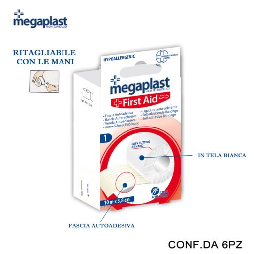 Art.164188 Megaplast First Aid Ml 1 Benda 10Mx3.8Cm Conf.1 6Pz
