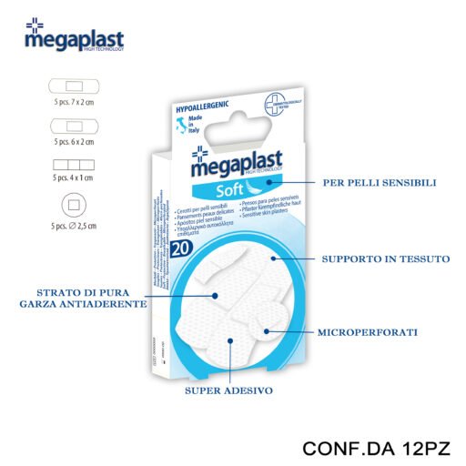 Art.182502 Megaplast Soft Ml 20 Cerotti Tnt Bianco Assortiti Conf.20 12Pz