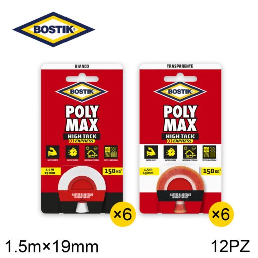 Polymax 1.5Mx19Mm Nastro Biadesivo Di Montaggio Biancox6 Trasp.X6 Art.7005848 Bl1