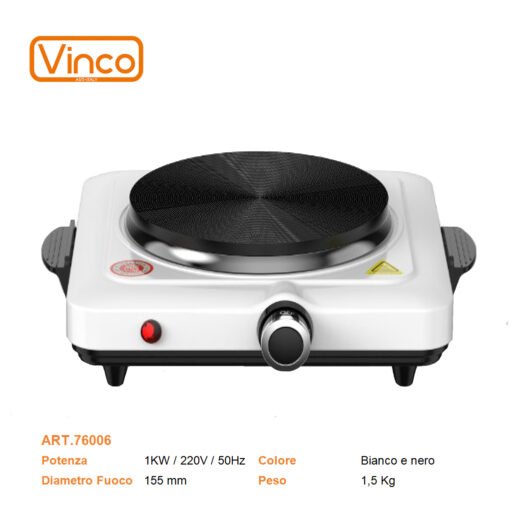 Vinco Fornello Elet. Pasta 1000W 1 Piatto Art.76006