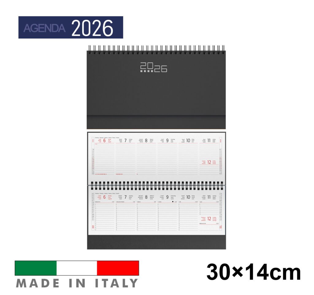 Art.Ag489Nero Agenda2026 Planning Settim. Da Tavolo 30X14