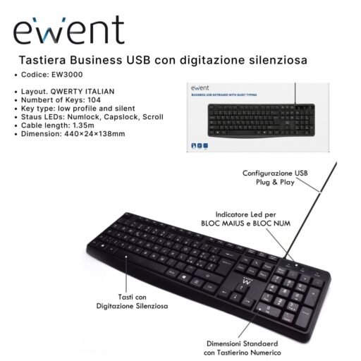 EWENT TASTIERA BUSINESS CON CAVO USB-A