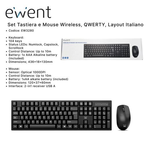EWENT KIT TASTIERA  MOUSE WIRELESS