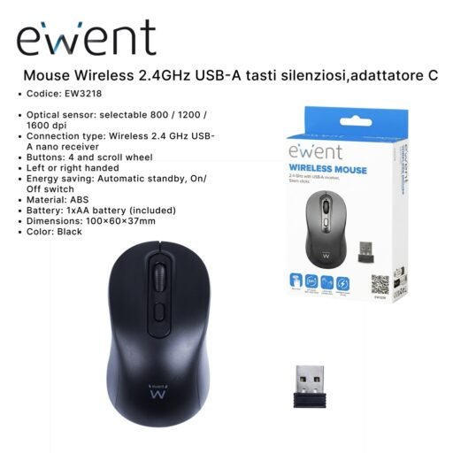 EWENT MOUSE WIRELESS 2.4GHz USB-A