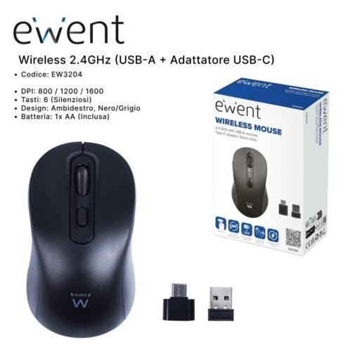 EWENT MOUSE WIRELESS 2.4GHz USB-A/USB-C