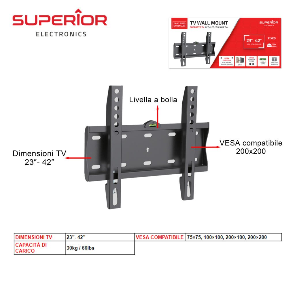 SUPPORTO TV 23-42 FIXED EXTRA SLIM ART.SUPSTV001 SUPERIOR PZ1