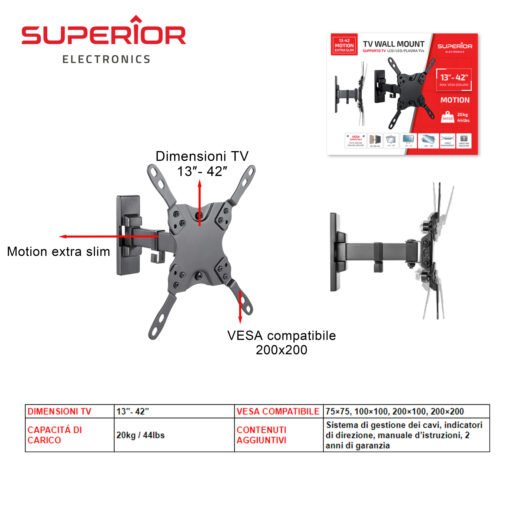Supporto Tv 13-42 Motion Extra Slim Art.Supstv009 Superior Pz1