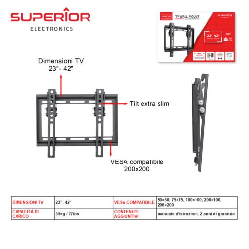 Supporto Tv 23-42 Tilt Extra Slim Art.Supstv008 Superior Pz1
