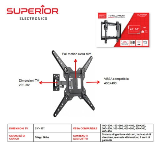 Supporto Tv 23-55 Motion Extra Slim Art.Supstv017 Superior Pz1