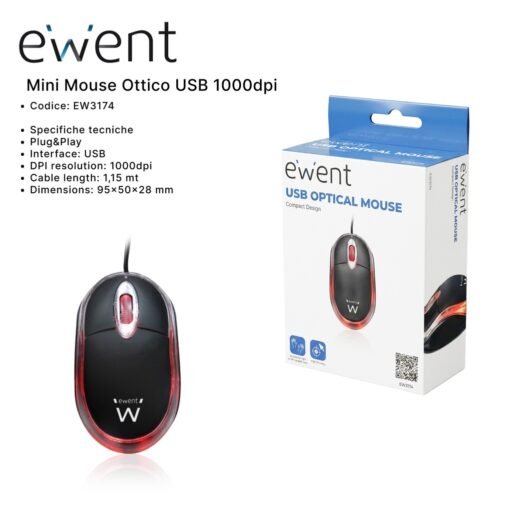 EWENT MINI MOUSE OTTICO C/CAVO USB-A